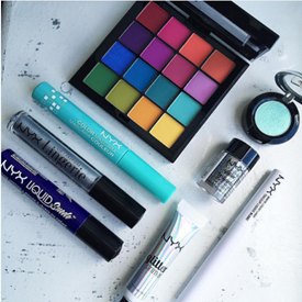 Colorful makeup by NYX Cosmetics.